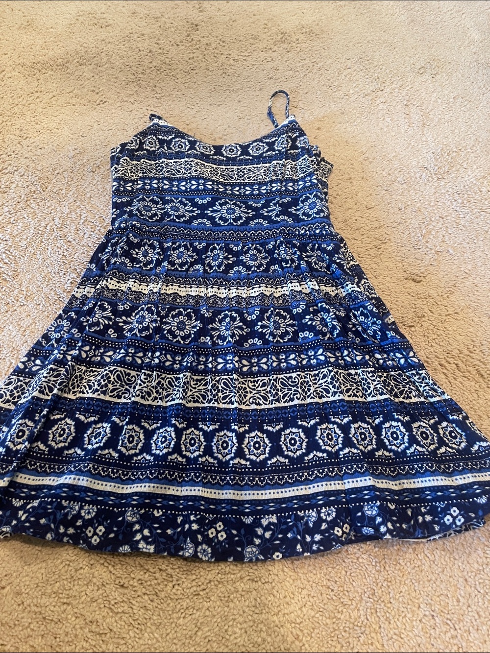 Forever 21 Navy and White Printed Sundress with Spaghetti Straps